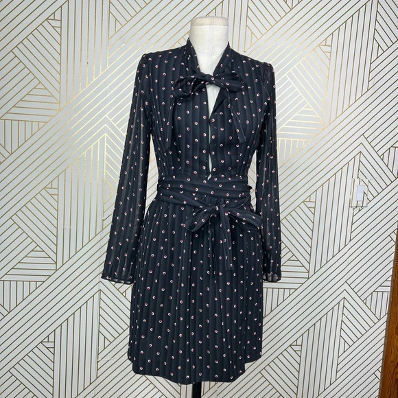 Alexis Leila Polka Dot Rio Print Tie‎ Neck Keyhole Mini Dress Black Size US XS - Picture 2 of 12